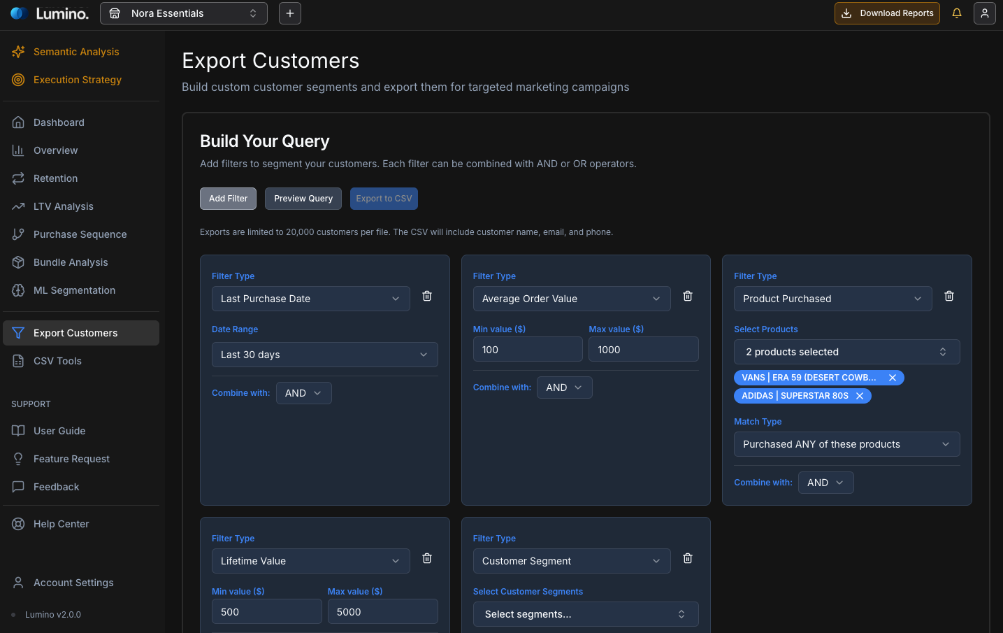 Custom Query Builder for Segment Export